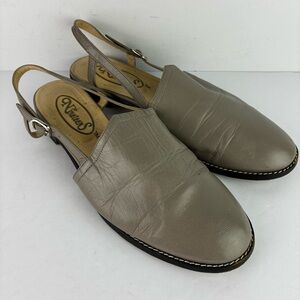 Nineteens Vintage Gray Leather Slingback Flats